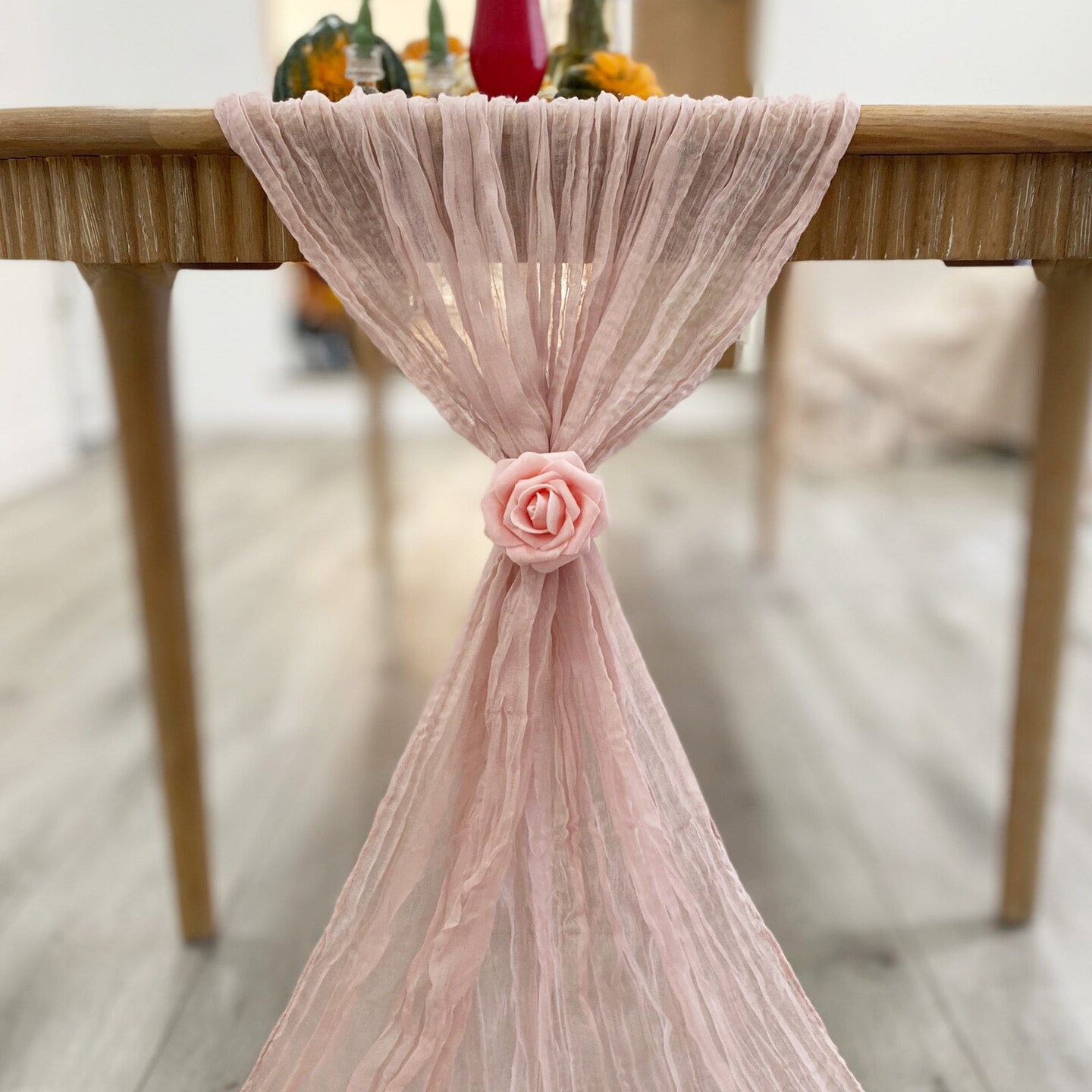 Wrapables 10Ft Bohemian Cheesecloth Gauze Table Runner for Rustic Weddings, Parties, Home Decor, Dusty Pink