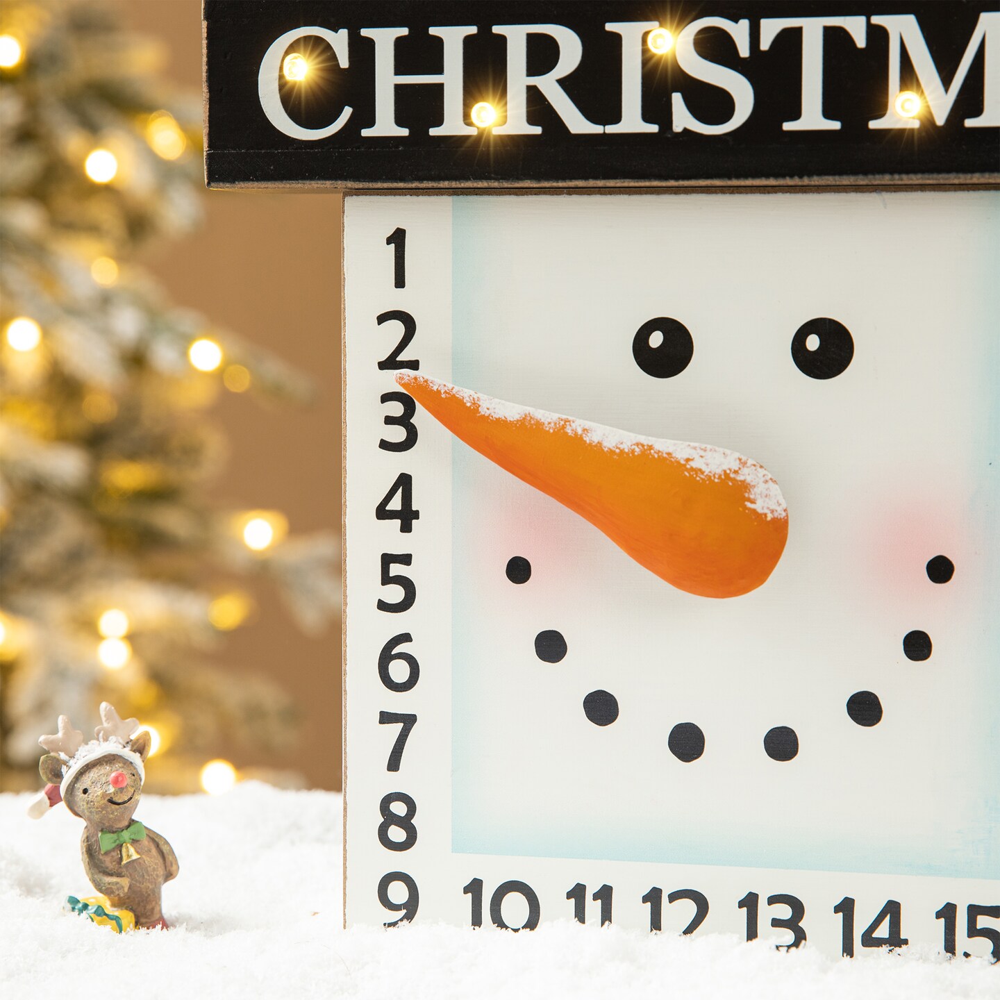 Set of 2 15&#x22;H Lighted Wooden Christmas Snowman Advent Calendar D&#xE9;cor