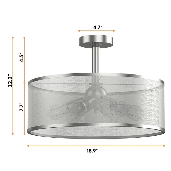 6-Light Semi Flush Mount Ceiling Light Pendant Lamp with Fabric Drum-shaped Shade