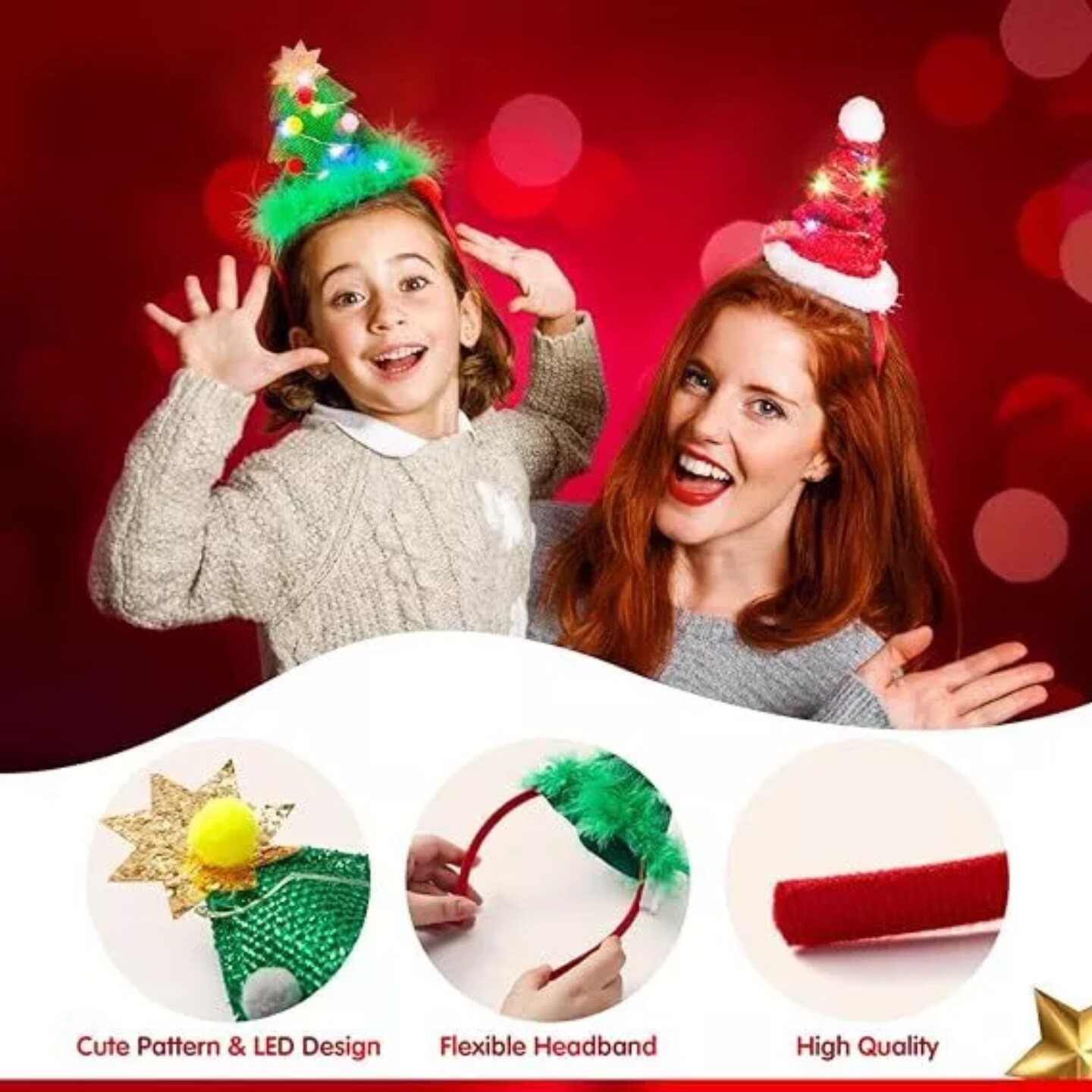Kitcheniva 2 Pcs Lighted Springy Santa Hat Christmas Headbands