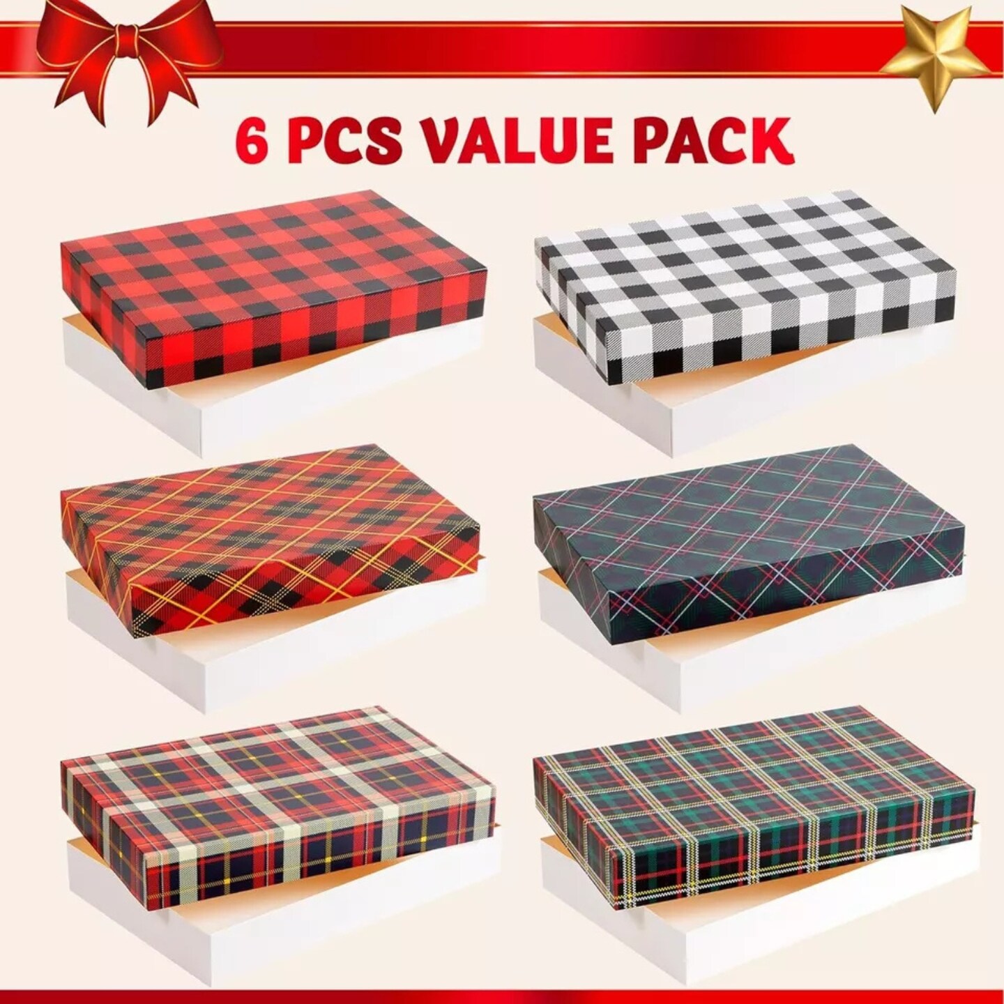 Kitcheniva 12 Pcs Christmas Red Black Plaid Shirt Gift Wrap Boxes