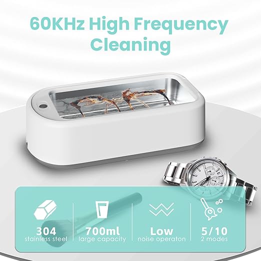 Ultrasonic Jewelry Ring Cleaner,50W 25oz (700ml) 60KHz Portable Professional Ultrasonic Jewelry Ring Cleaner Machine for Cleaning, Earrings,Glasses, Jewelry, Rings, Dentures