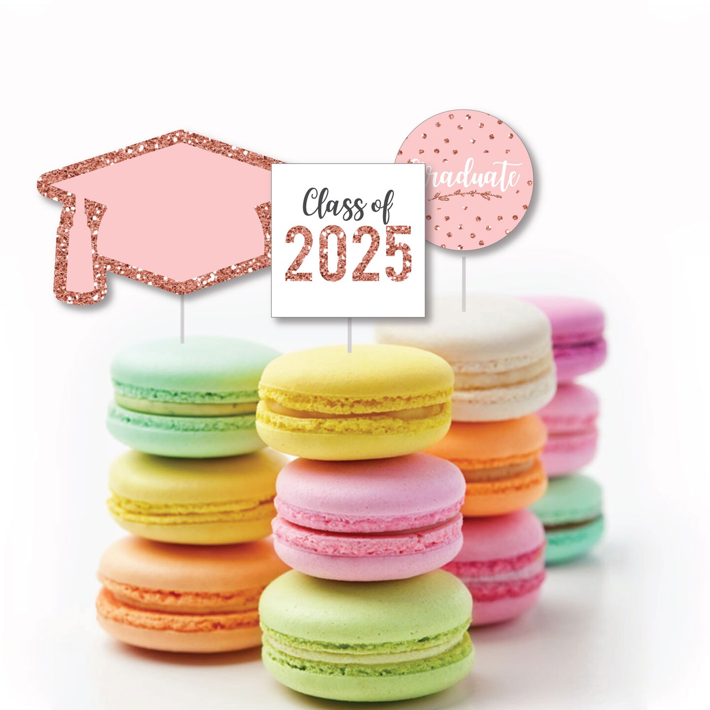 Big Dot of Happiness Rose Gold Grad - DIY Shaped 2025 Graduation Party Cut-Outs - 24 Count