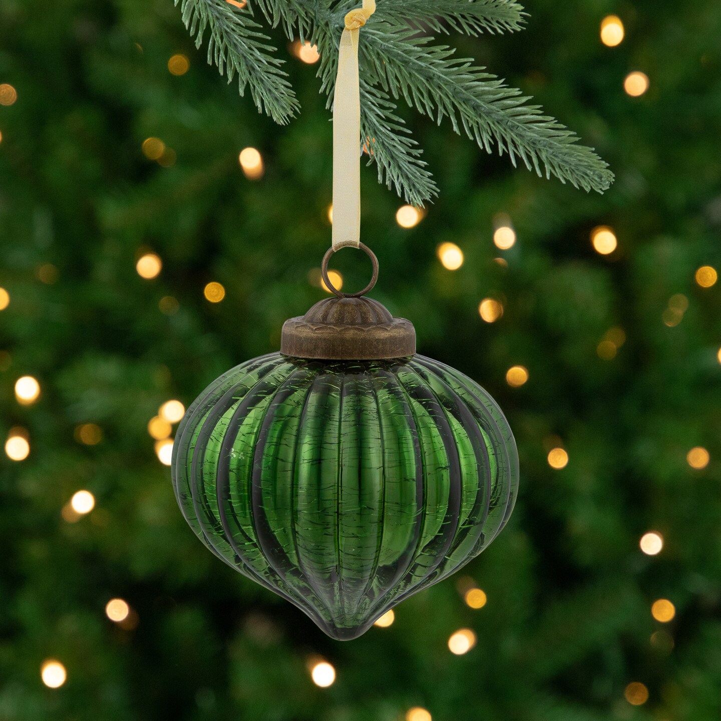 Northlight 3&#x22; Green Crackle Glass Onion Christmas Ornament