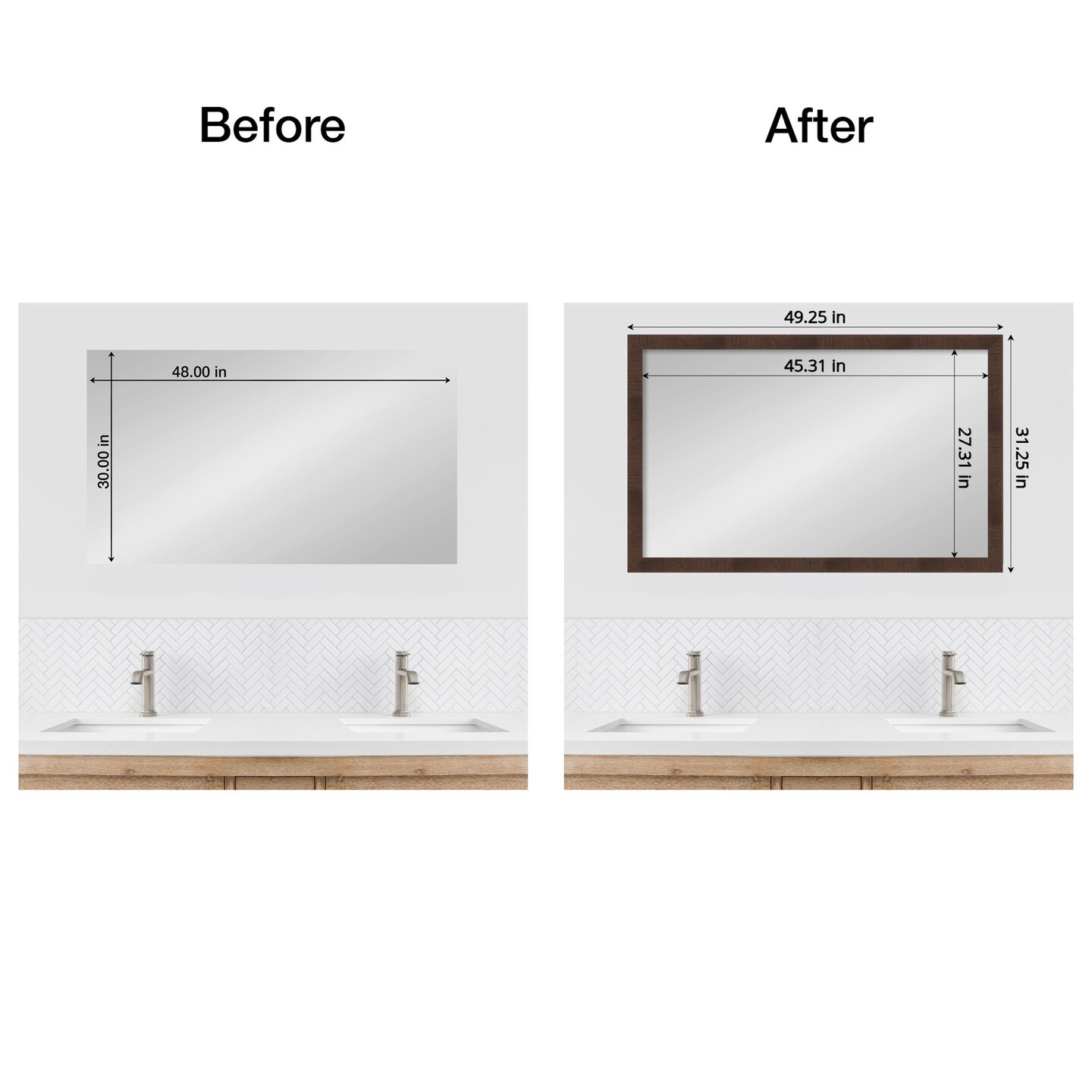 Amanti Art Mirror Makeover Bathroom Mirror Frame Border Kit - Fully Assembled Peel and Stick Frame - Mirror NOT Included - Wildwood Brown Narrow Trim