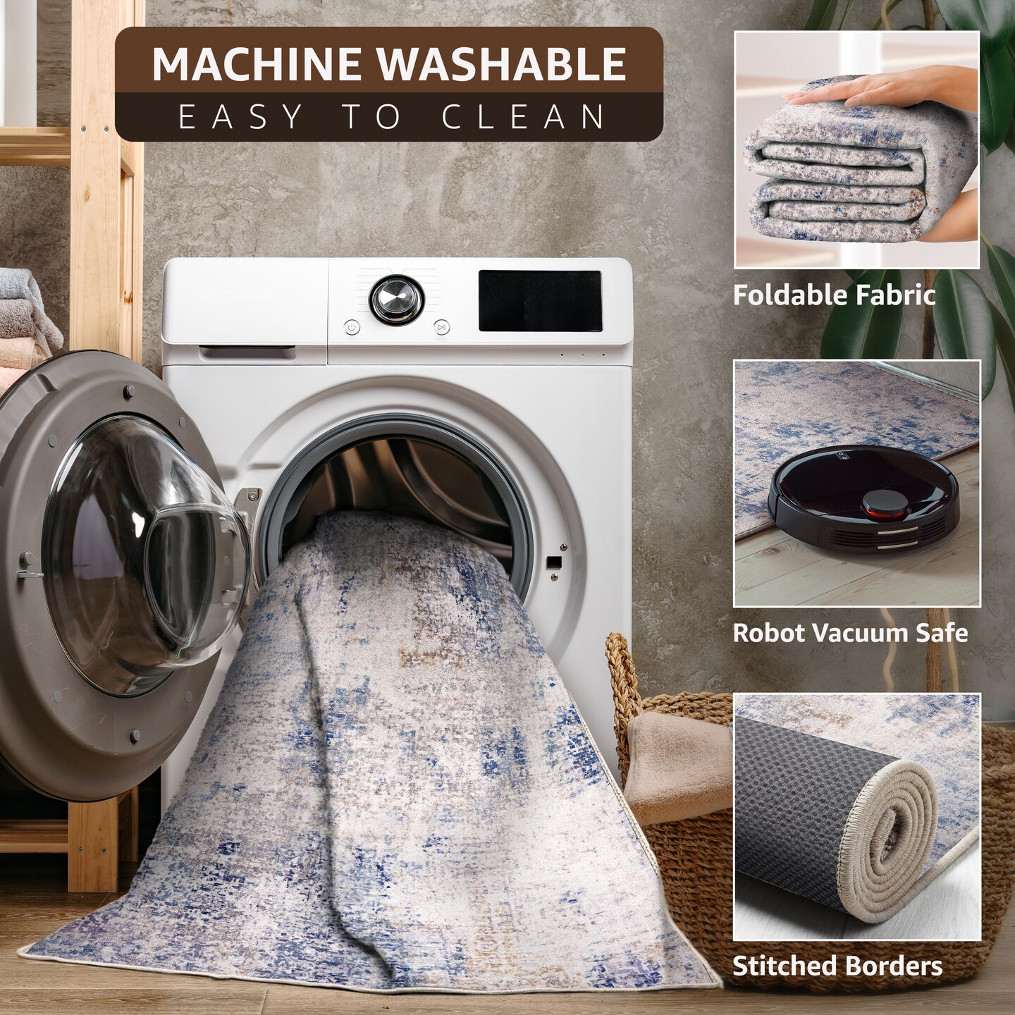 Sorbus 8x10 Area Rug, Machine Washable, Non-Slip, Vintage Rug With Rubber Backing