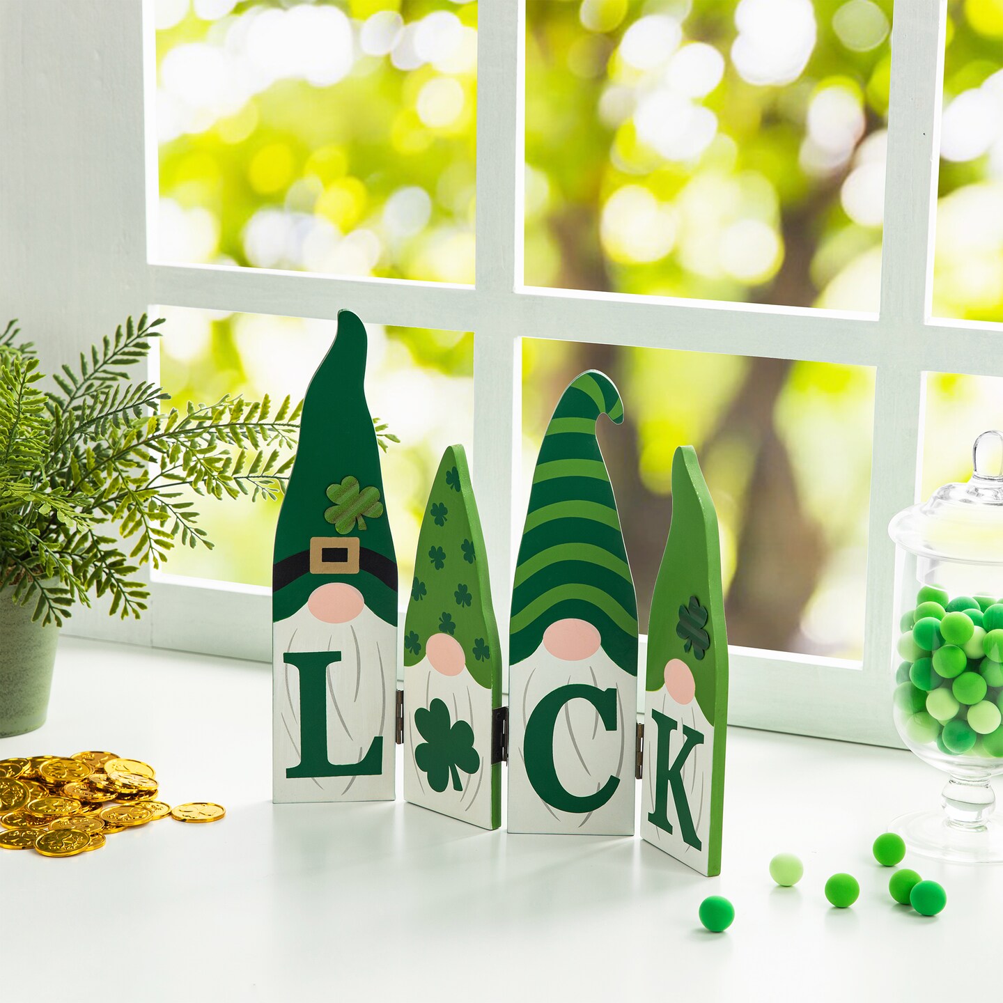 12.5&#x22;L St. Patrick&#x27;s Wooden Luck Shamrock Gnome Table Decor