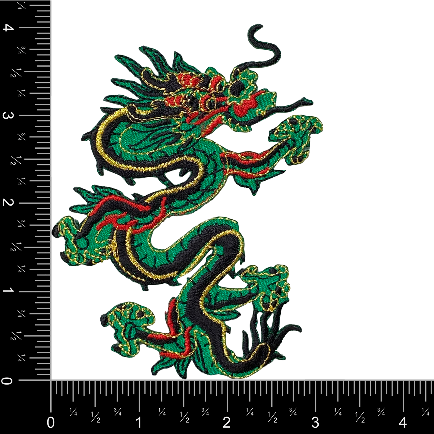 4" Green Chinese Dragon Facing Right, Embroidered, Iron on Patch