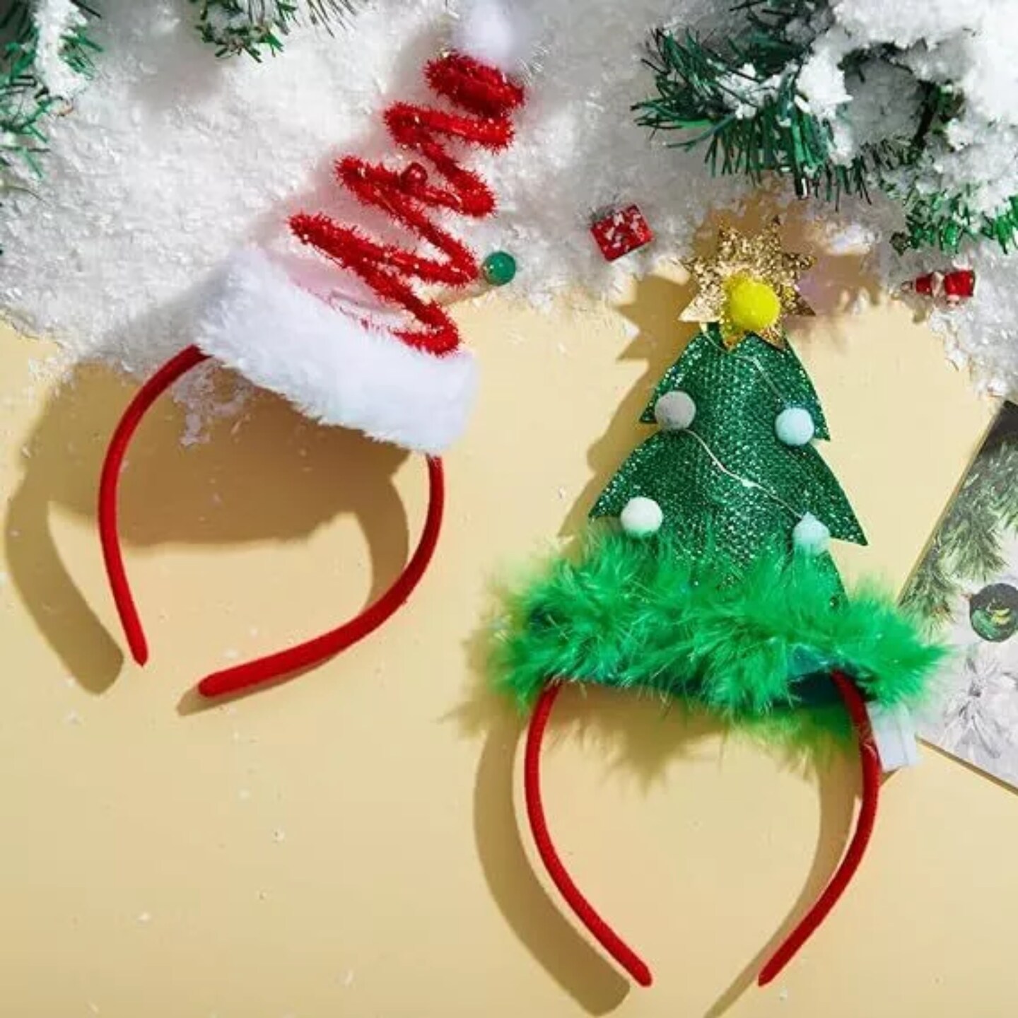 Kitcheniva 2 Pcs Lighted Springy Santa Hat Christmas Headbands