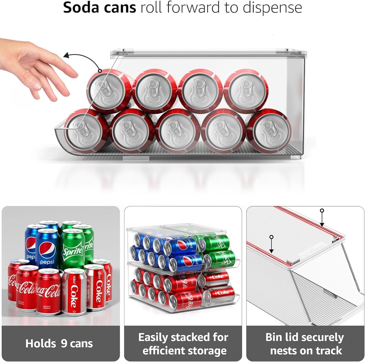 Sorbus 4 Pack Clear Soda Can Dispenser and Canned Food Organizer with Stackable Lid &#x2013; Holds 20 Cans