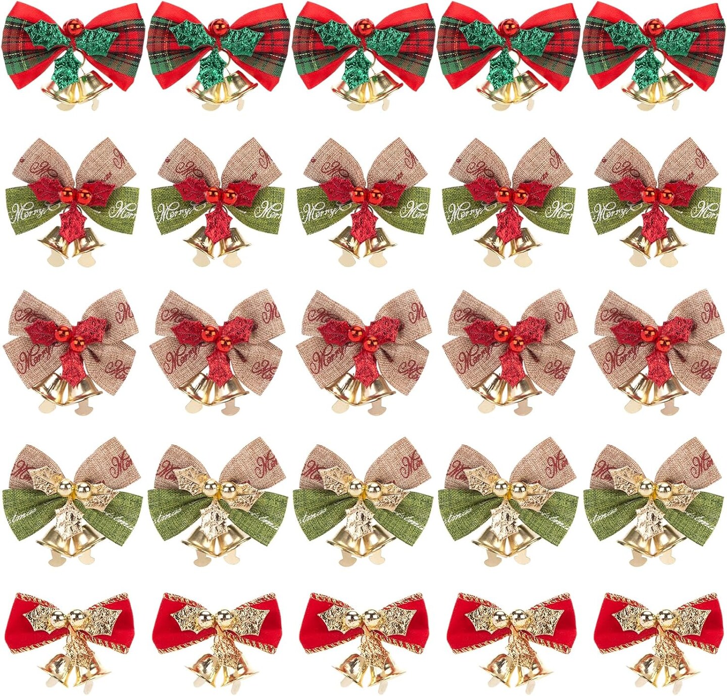 40PCS Mini Bows with Bells, Tiny Christmas Bows Small Bowknot Ornament for Crafts Wreath Christmas Tree Decoration