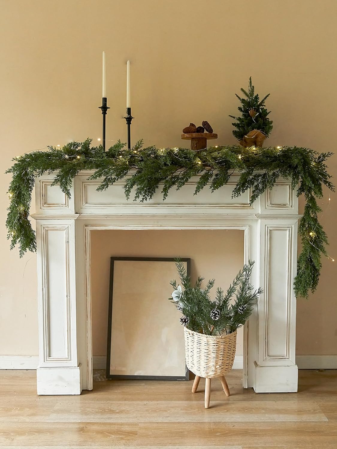 Garland with Lights Pine Needle Cypress Garland for Holiday Winter Indoor Outdoor Decor