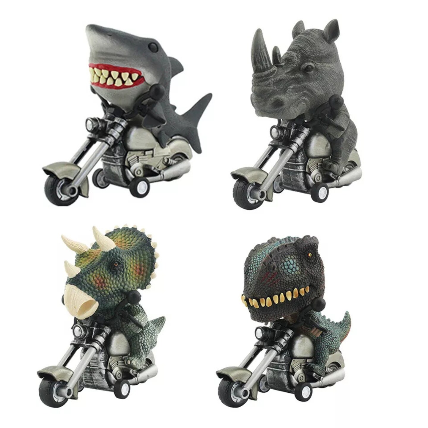 Kitcheniva 4 Pcs Inertia Riding Pull Back Car Simulation Dinosaur Motorcycle Toys Gift