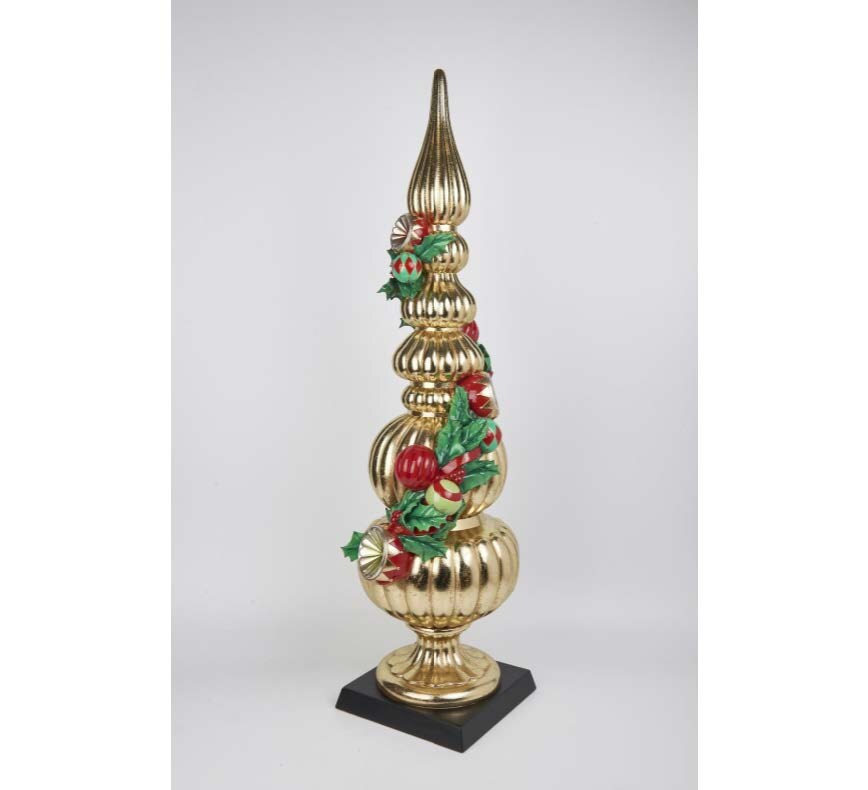 40&#x22; Gold Finial Christmas Decoration with Ornaments &#x2013; Elegant Holiday Accent