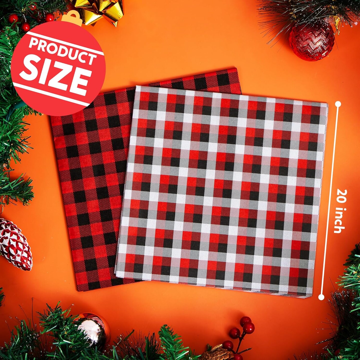 150 Sheets Christmas Red Black Buffalo Plaid Tissue Paper Assorted Design, Present Wrap Paper, Accessory for Gift Boxes, Gift Wrapping Bags and Wine Bottles Decoration