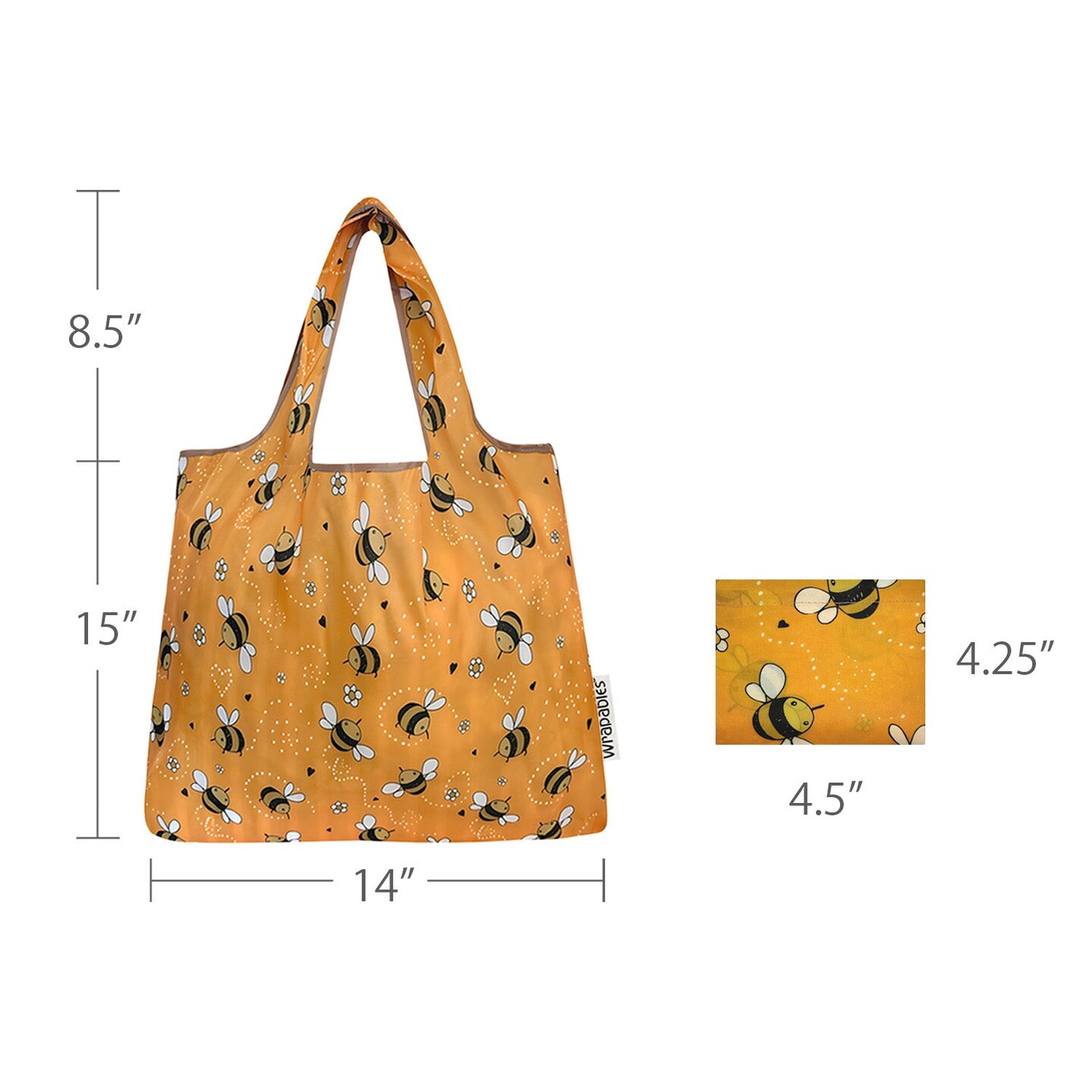 Wrapables Foldable Tote Nylon Reusable Grocery Bag (Set of 2), Yellow Bees