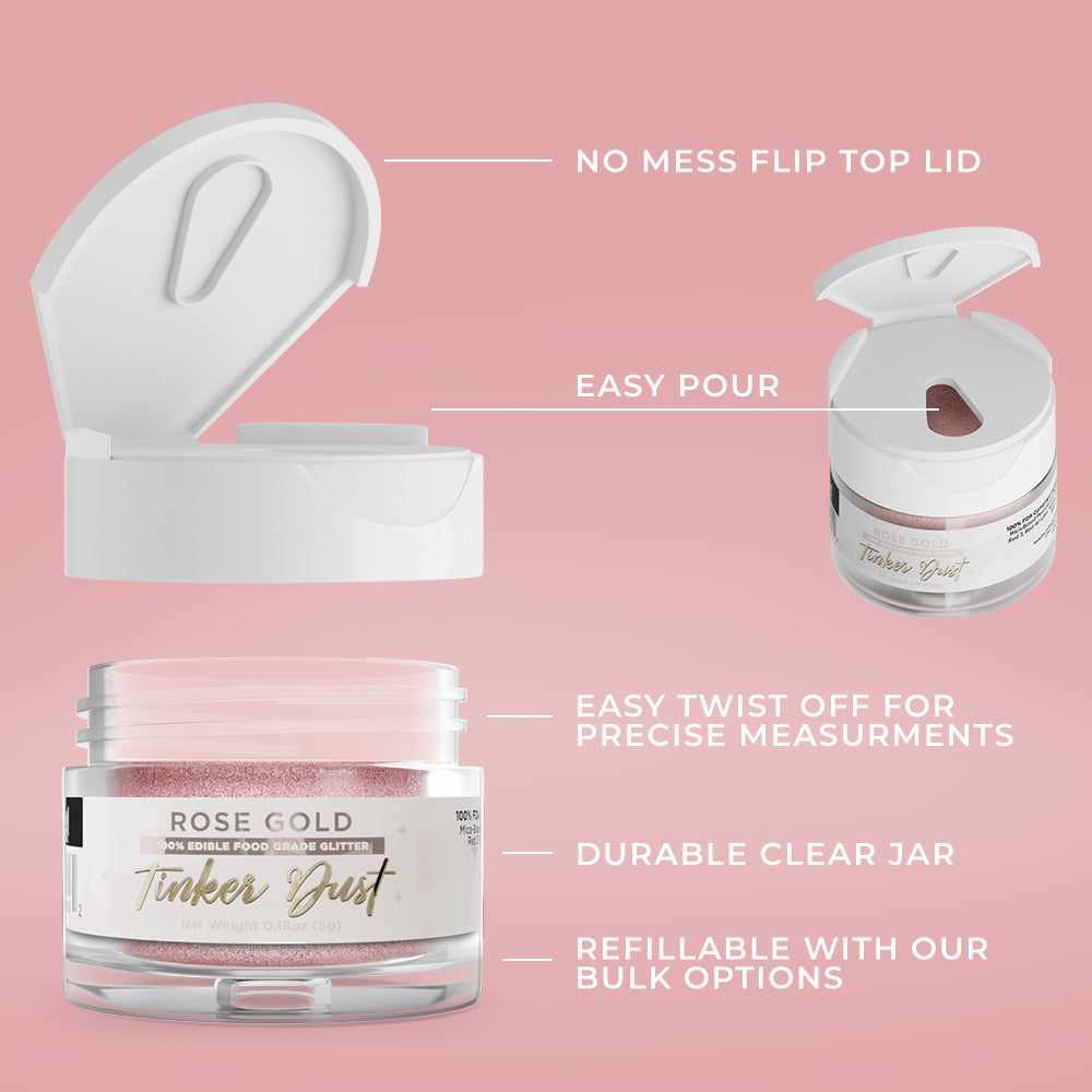 Bakell - Rose Gold Tinker Dust Edible Glitter (5g, 1x Jar) for Food, Desserts, and Beverages!