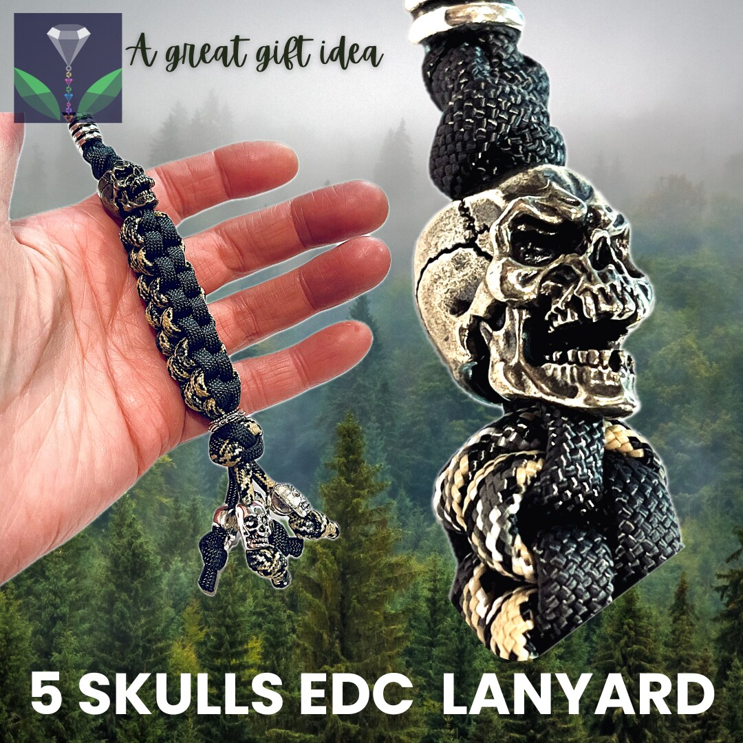 2 Pezzi Ciondolo Paracord A Teschio Tribale - Perlina Metallica Per Coltelli, Chiavi, Torce - EDC Accessori