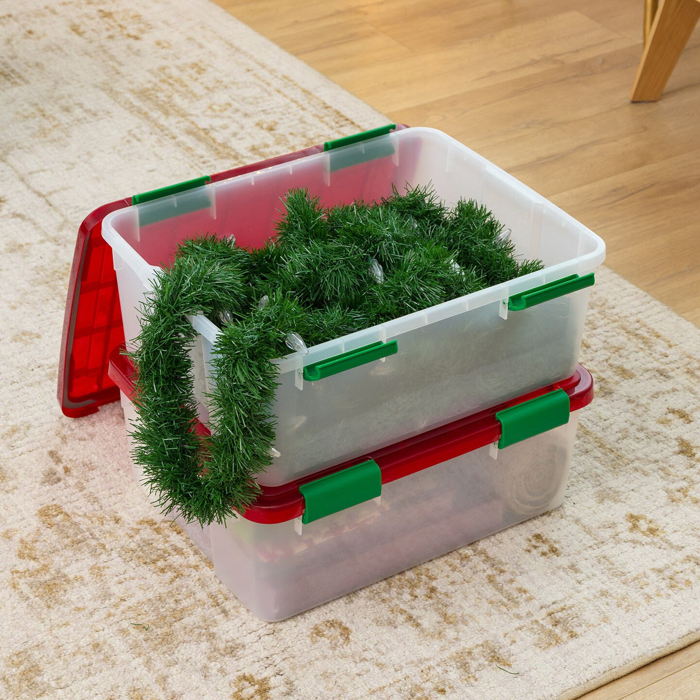 IRIS USA 30 Qt. Plastic Storage Bins with Sealed Lids, Holiday Gasket Box, Airtight Containers 2Pk