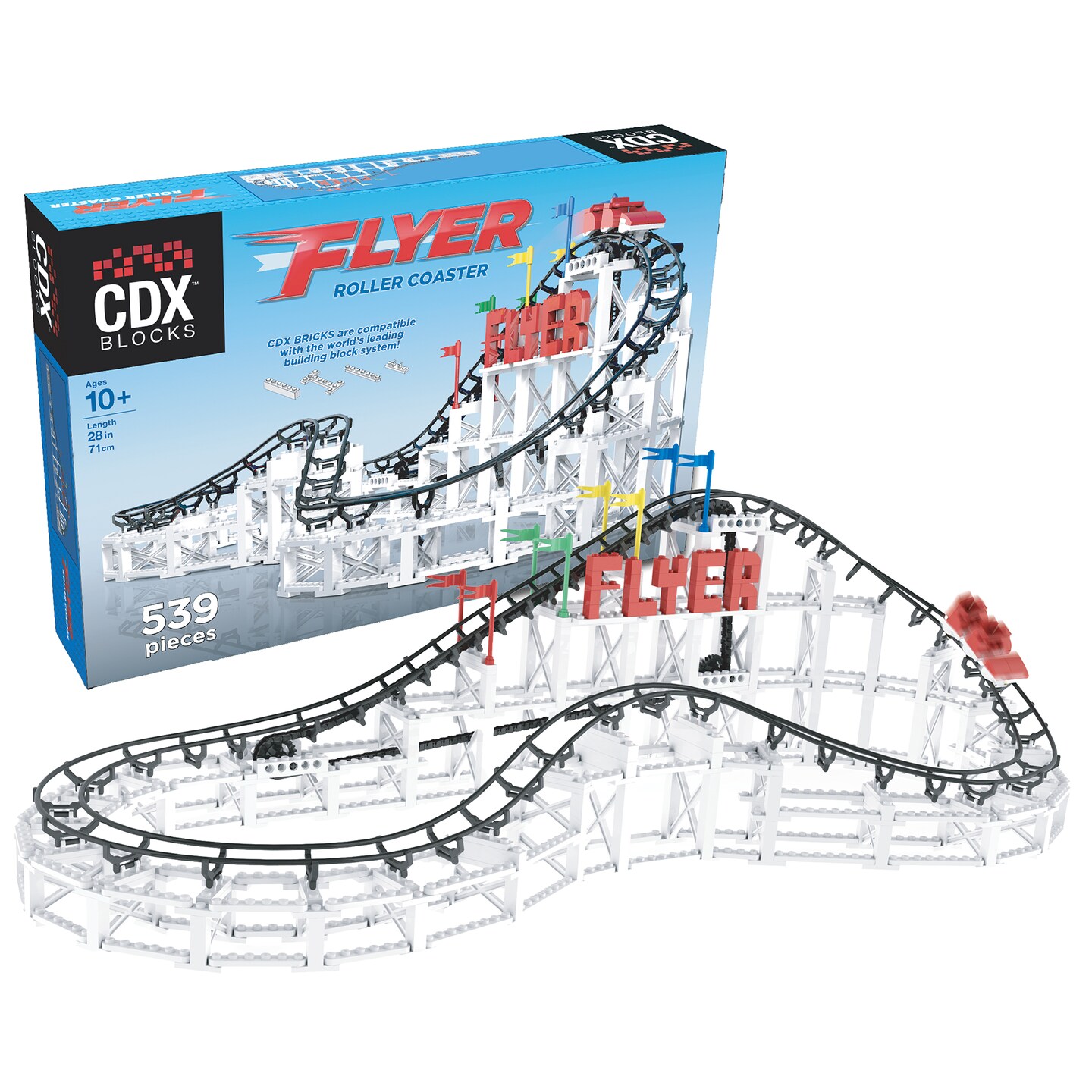 CDX Blocks: Flyer - 524 Pieces, Building Brick Set, Gravity Powered Roller Coaster Model, Promotes STEM Learning
