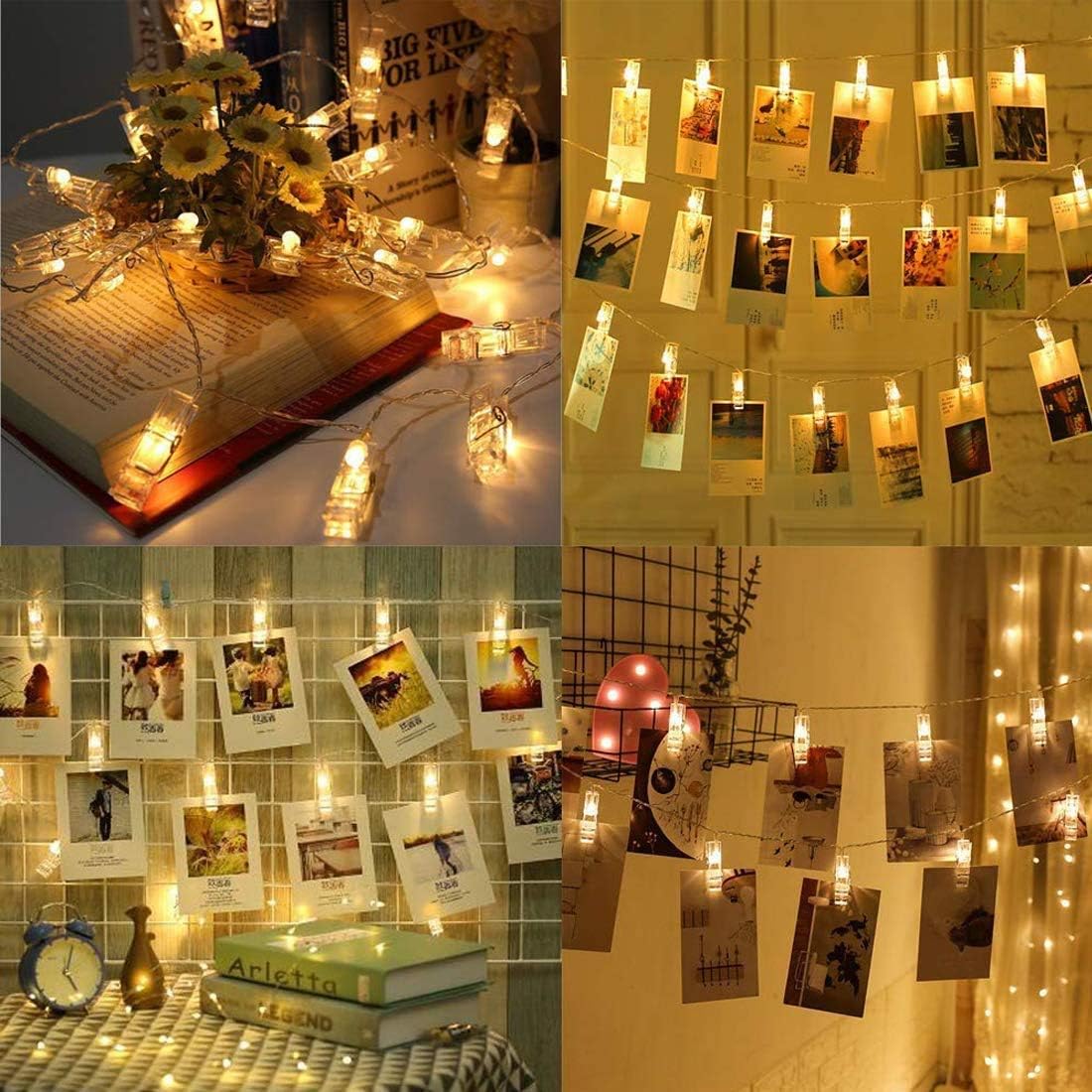 Photo Clip String Lights LED Battery Operated Starry Fairy Copper String Lights with Clips Warm White for Pictures Bedroom Wall Patio Halloween Thanksgiving Christmas Party Wedding D&#xE9;cor