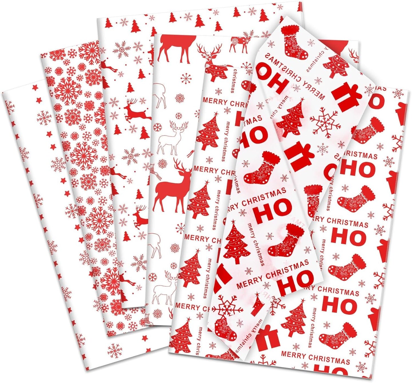 Christmas Tissue Paper for Gift Bags, 50Pcs Classic Red Xmas Gift Tissue Paper, Snowflake Deer Gift Wrap Tissue Paper for Holiday New Year&#x27;S Gifts Packaging DIY Project Crafts Decor,20X14In