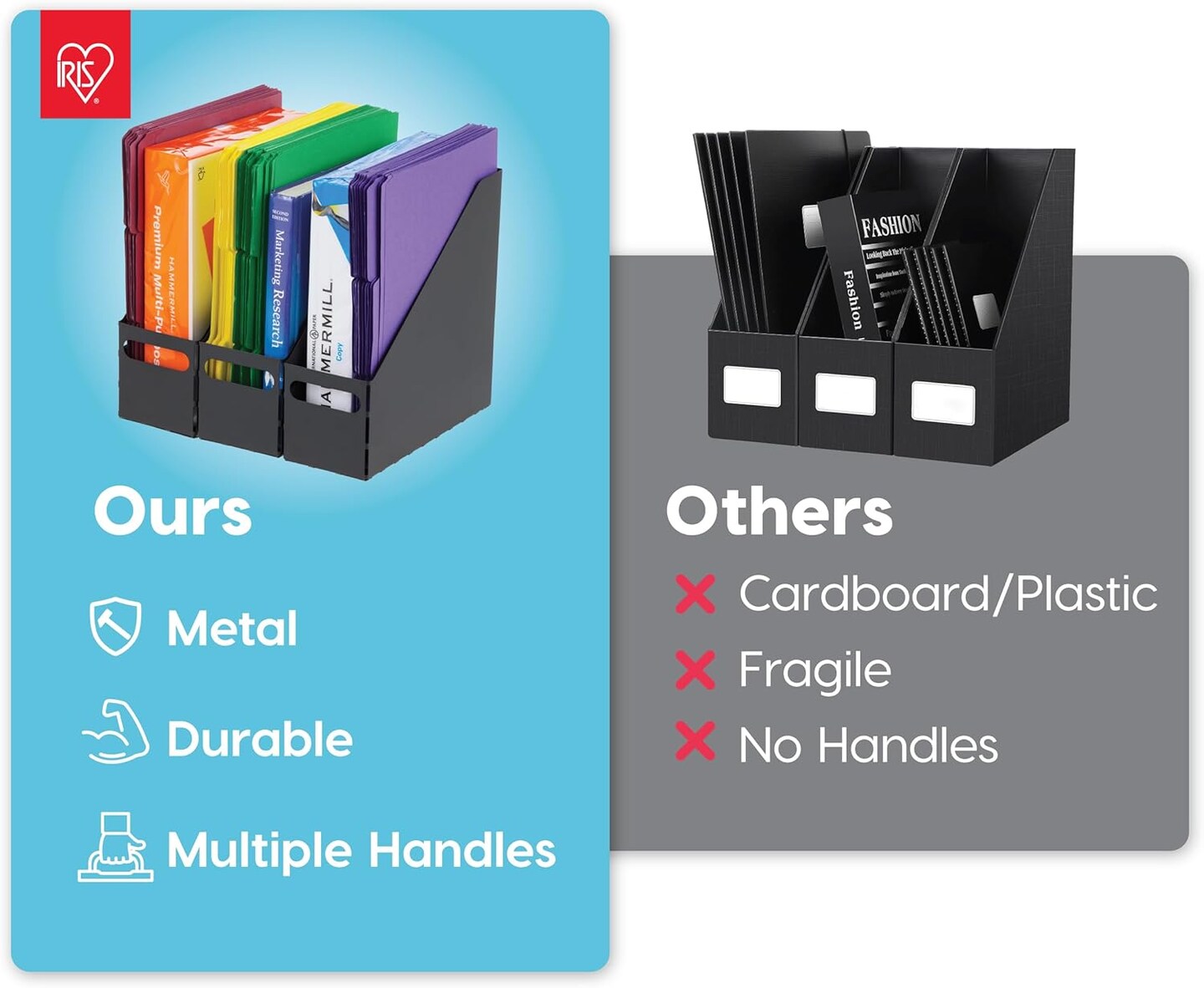 IRIS USA Letter/Legal File Metal Magazine File Holders, Black - 6Pack