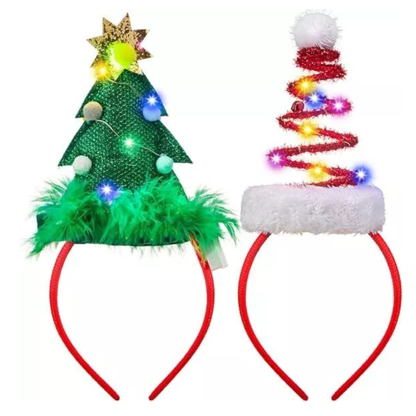 Kitcheniva 2 Pcs Lighted Springy Santa Hat Christmas Headbands