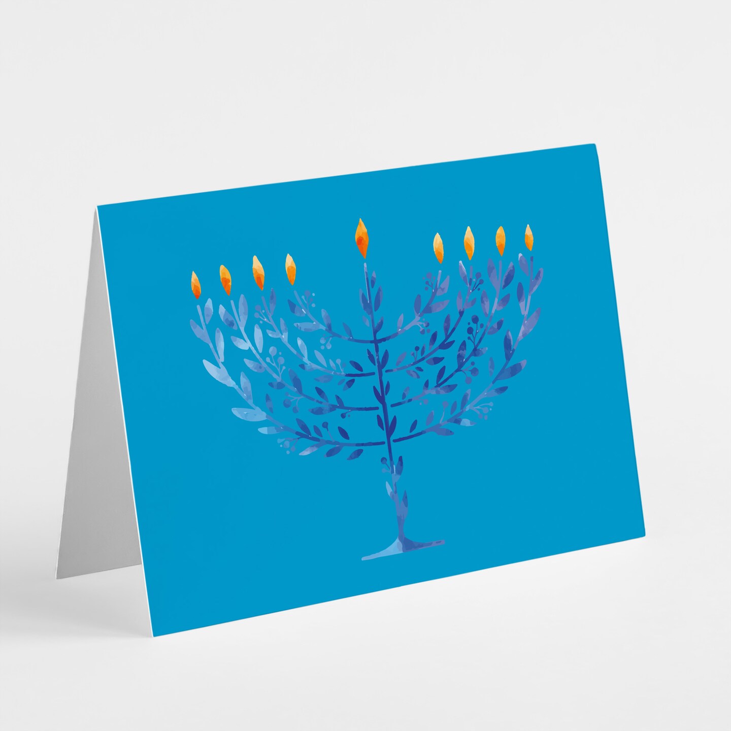 Elegant Hanukkah Greeting Cards Boxed Set – 24 Holiday Notecards Featuring Menorah Tree Designs in Blue Tones, Perfect for Thoughtful Festive Wishes