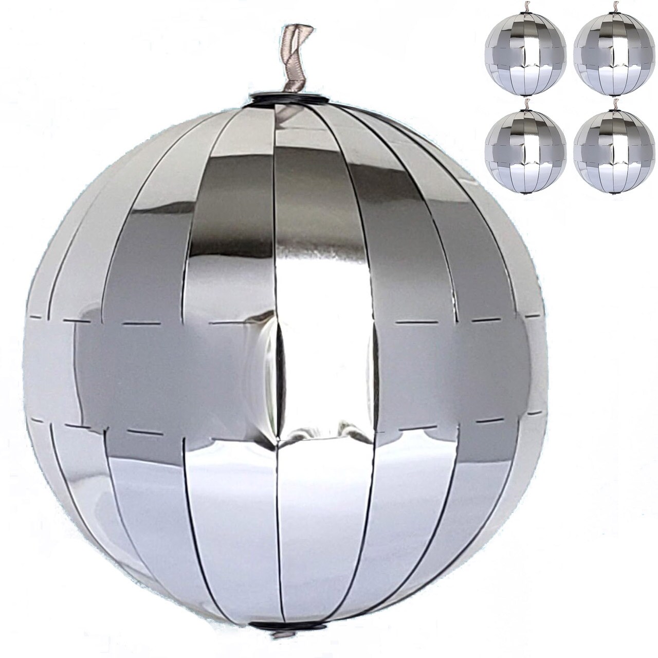 POP-UP Silver Christmas Ornaments Ball 4 ct. COLLAPSIBLE 3.5" Large Xmas Tree Reversible Plastic Big Baubles; Shatterproof