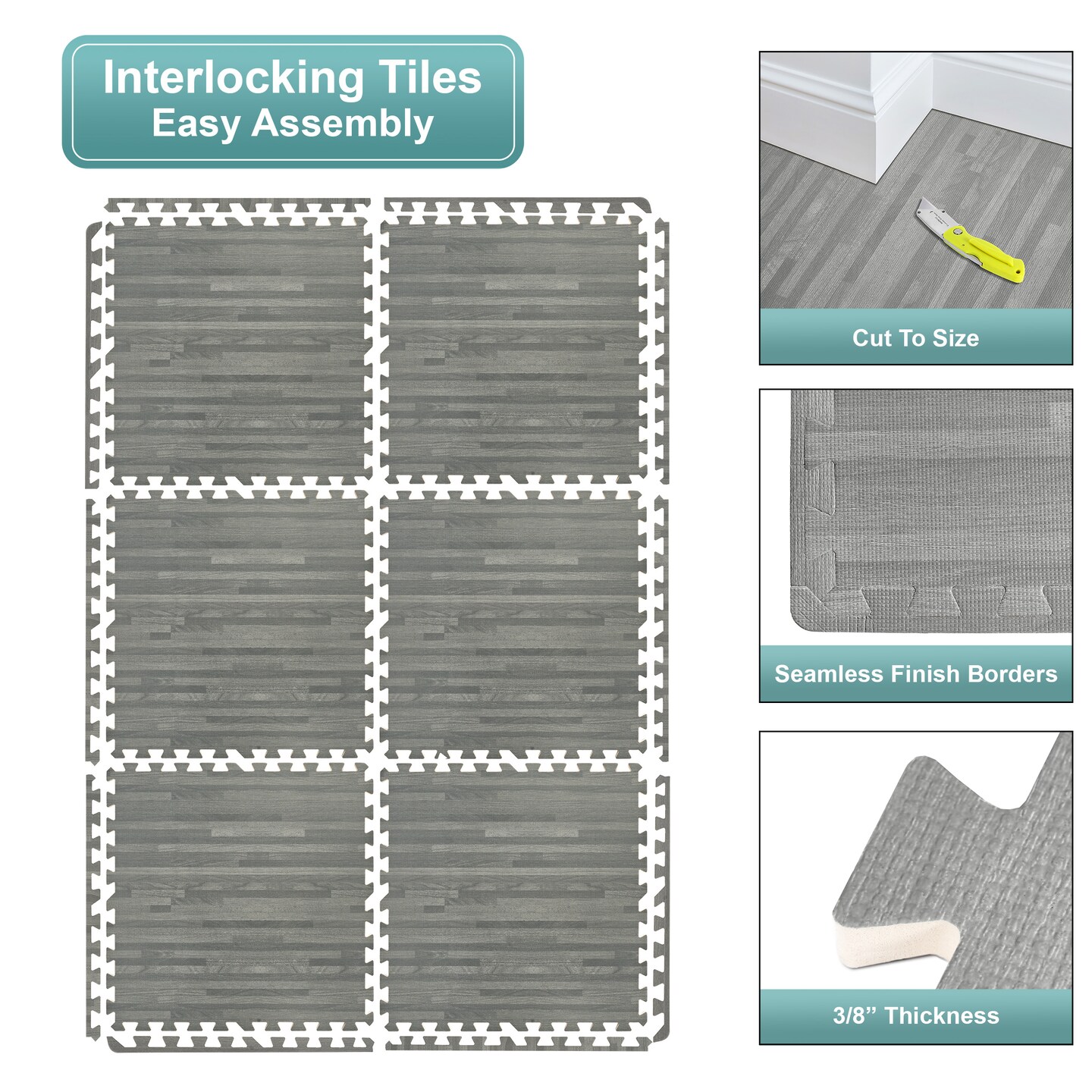 Sorbus 96 Sq. Ft. Wood Grain Floor Tiles, 24 Interlocking EVA Foam Mats, Thick Floor Mats w/ Borders for Home Gym, Playroom, and More
