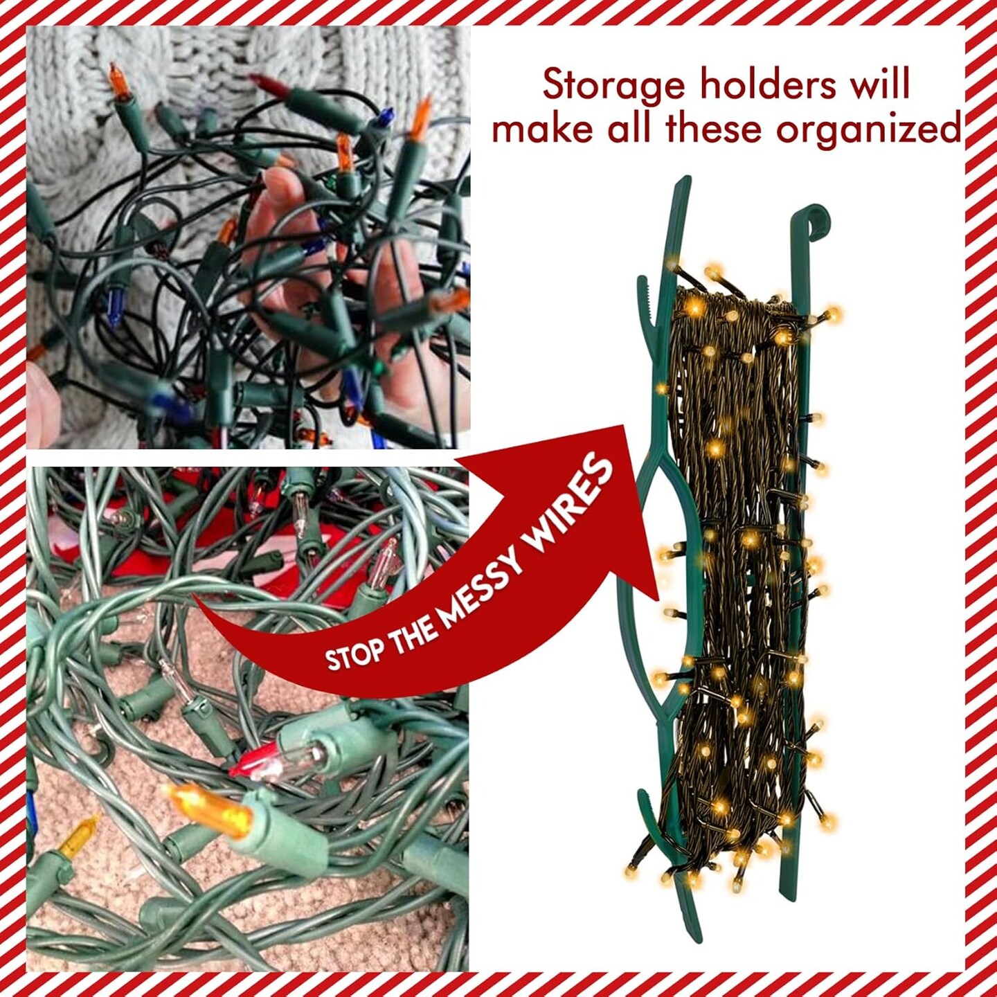 Set of 6 Rope Winder, Strong & Hangable Light & Cord Wind Up Christmas Light Storage for Organizing Christmas Lights & Electric Cords, Each Holds Up to 98 ft (Red, 7inch x 8inch)