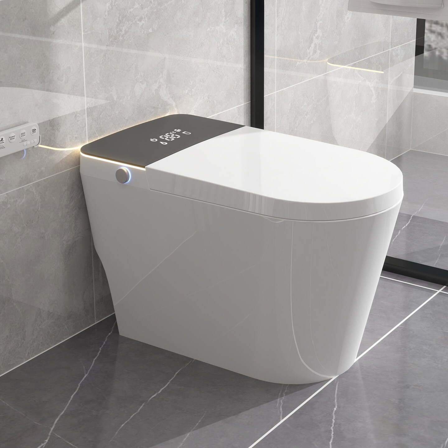 Smart Toilet One Piece Bidet With Warm Water Heated Seat Built In Dryer Modern White