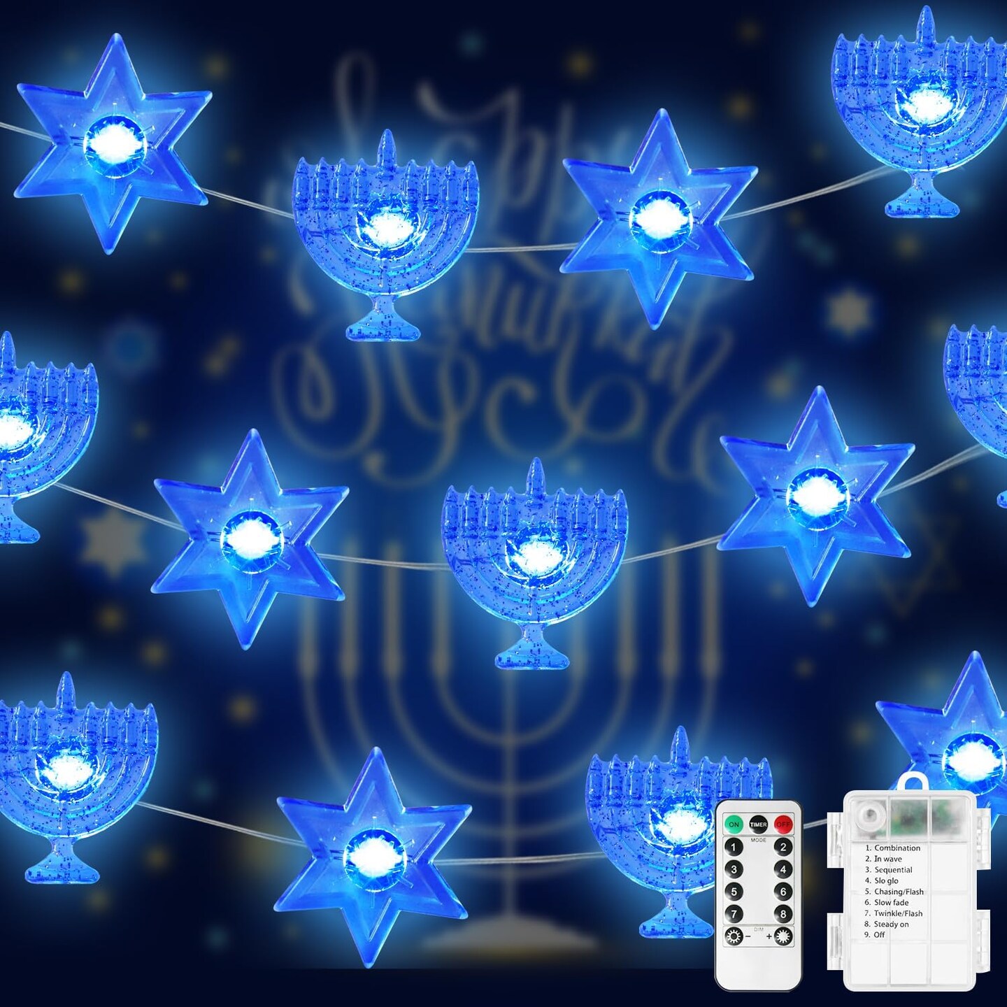 Hanukkah Decorations Blue String Lights Copper, 30LED Menorah&Star of David Hanukkah Fairy Lights Timer for Jews Jewish Judaism Decor Passover/Rosh Hashana/Shabbat/Hashanah