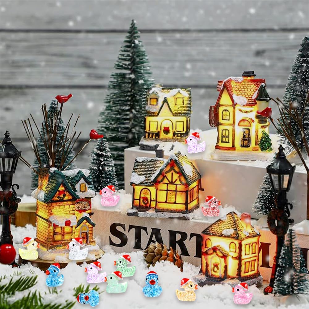 Christmas Mini Glitter Ducks 60pcs Colorful Tiny Small Little Resin Ducks to Hide Plastic Miniatures