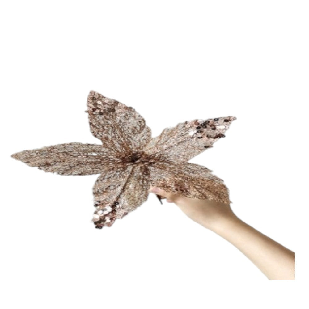 6&#x22; Rose Gold Sequined Floral Pick &#x2013; Glamorous Christmas Flower Decoration