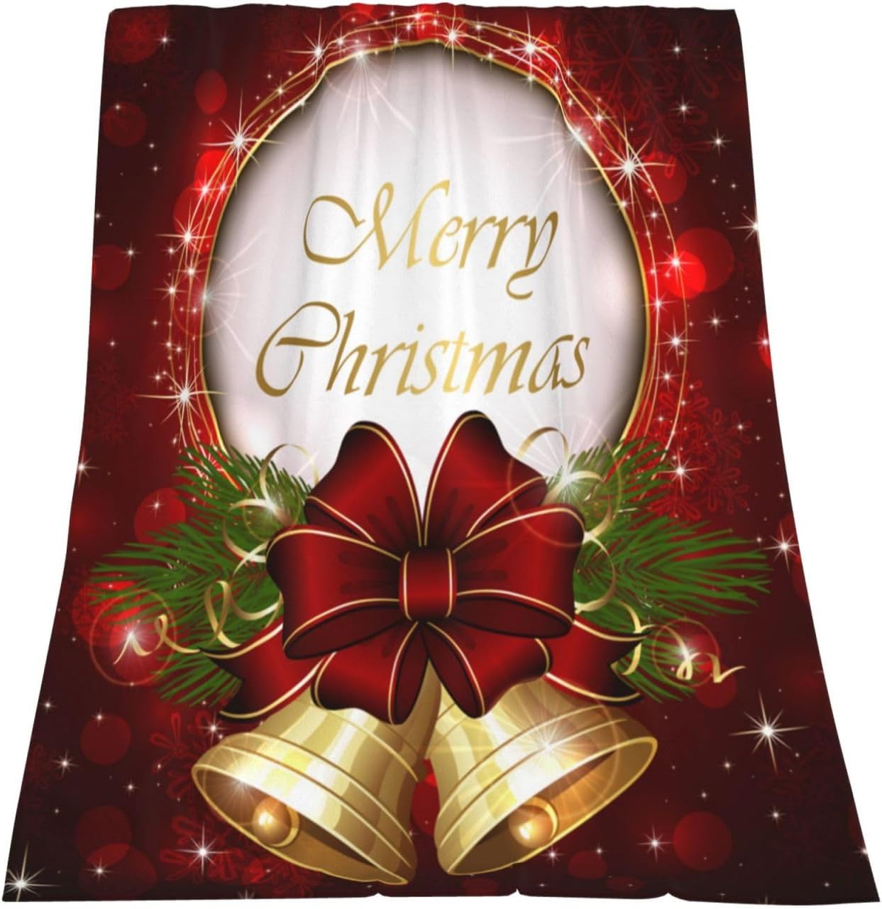 Throw Blanket Merry Christmas Bell Snowflake Bed 50 X 60 Inch Soft Lightweight Fluffy Warm for Sofa Couch All Seasons Cozy Cover Quilt