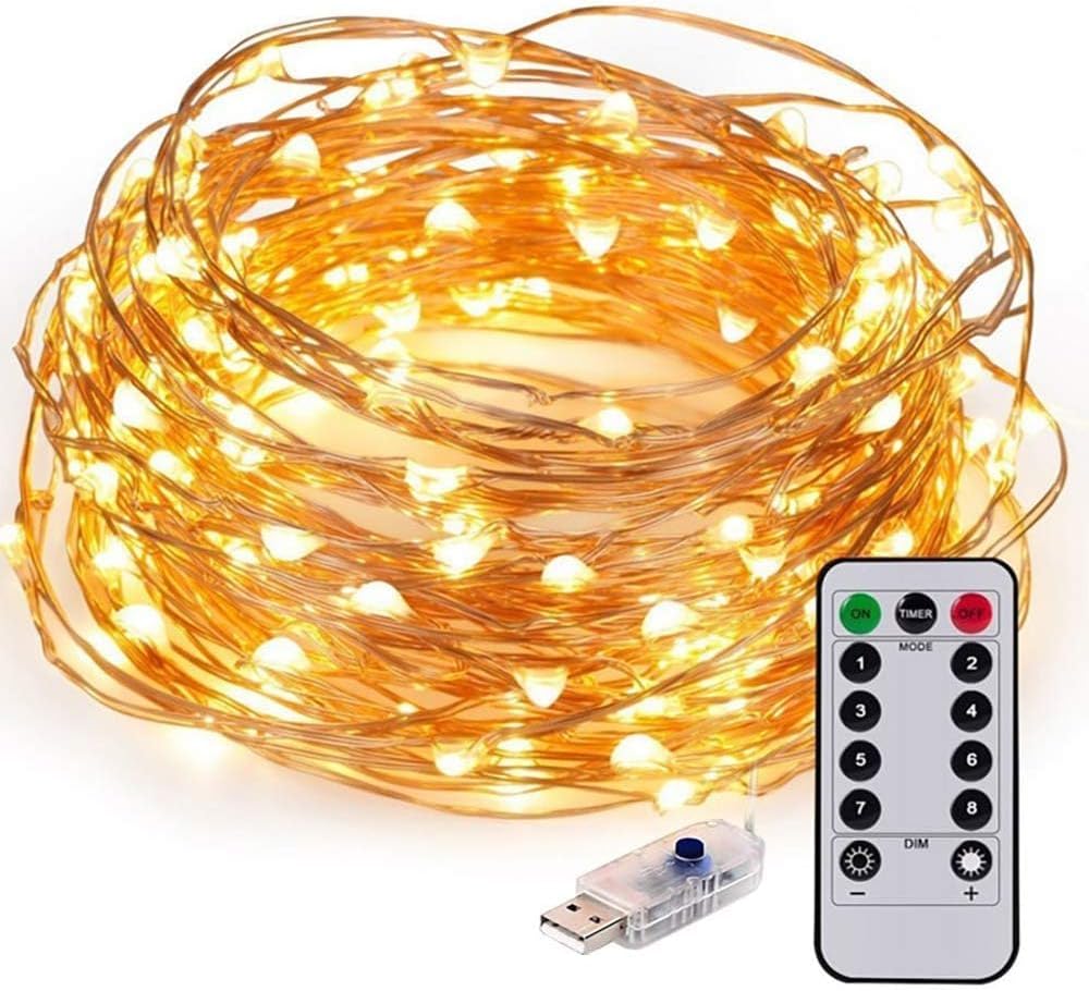 66 ft 200 LED USB Fairy Lights Plug in, Twinkle String Lights with Remote and 8 Modes &#x26; Timer Copper Wire Mini Starry Lights for DIY Christmas Wedding Party Bedroom Wall Decorations, Warm White