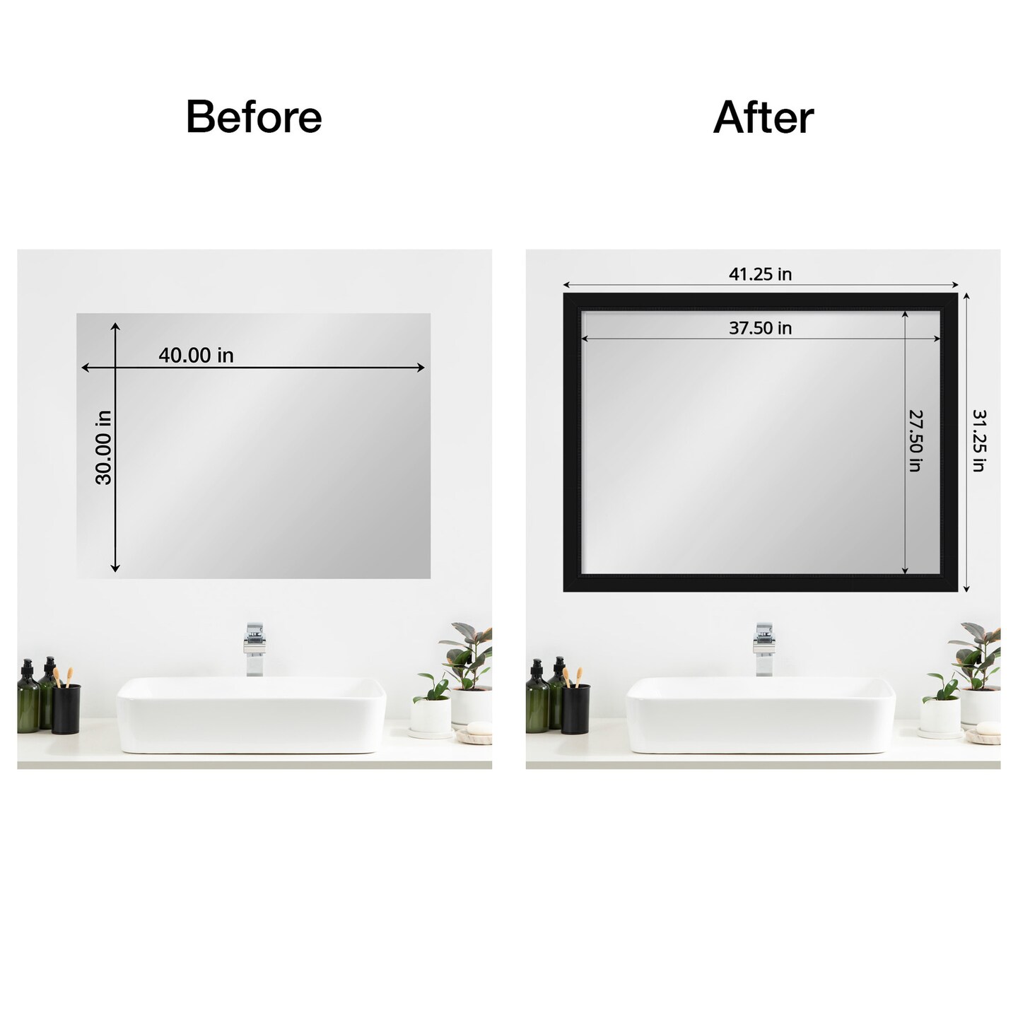Amanti Art Mirror Makeover Bathroom Mirror Frame Border Kit - Fully Assembled Peel and Stick Frame - Mirror NOT Included - Avon Black Trim