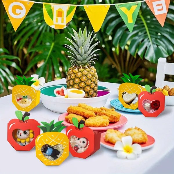 20 PCS Fruit Shaped 3D Treat Boxes – Apple & Pineapple Clear Window Favor Boxes for Summer Parties, Birthdays & School Events