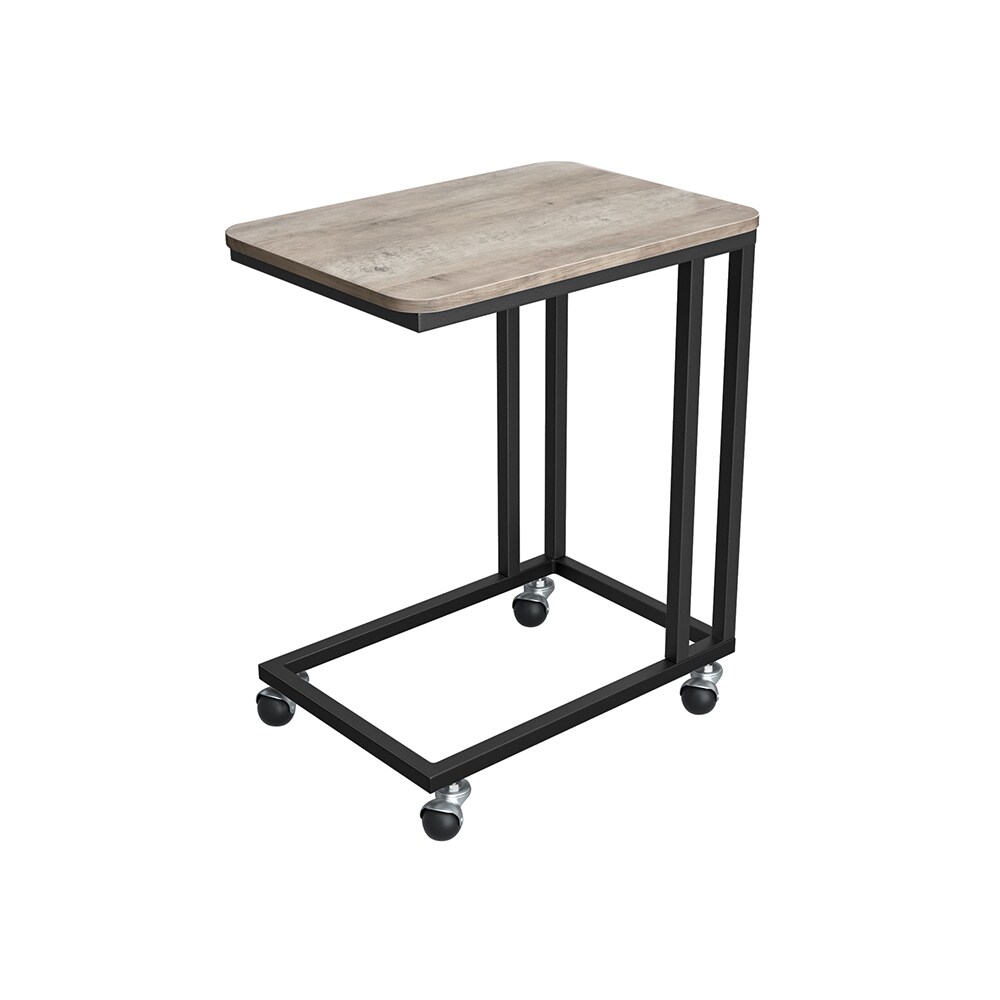Greige Black C Shaped Side Table Sofa End Table With Wheels Steel Frame Particleboard Laptop Snack Table