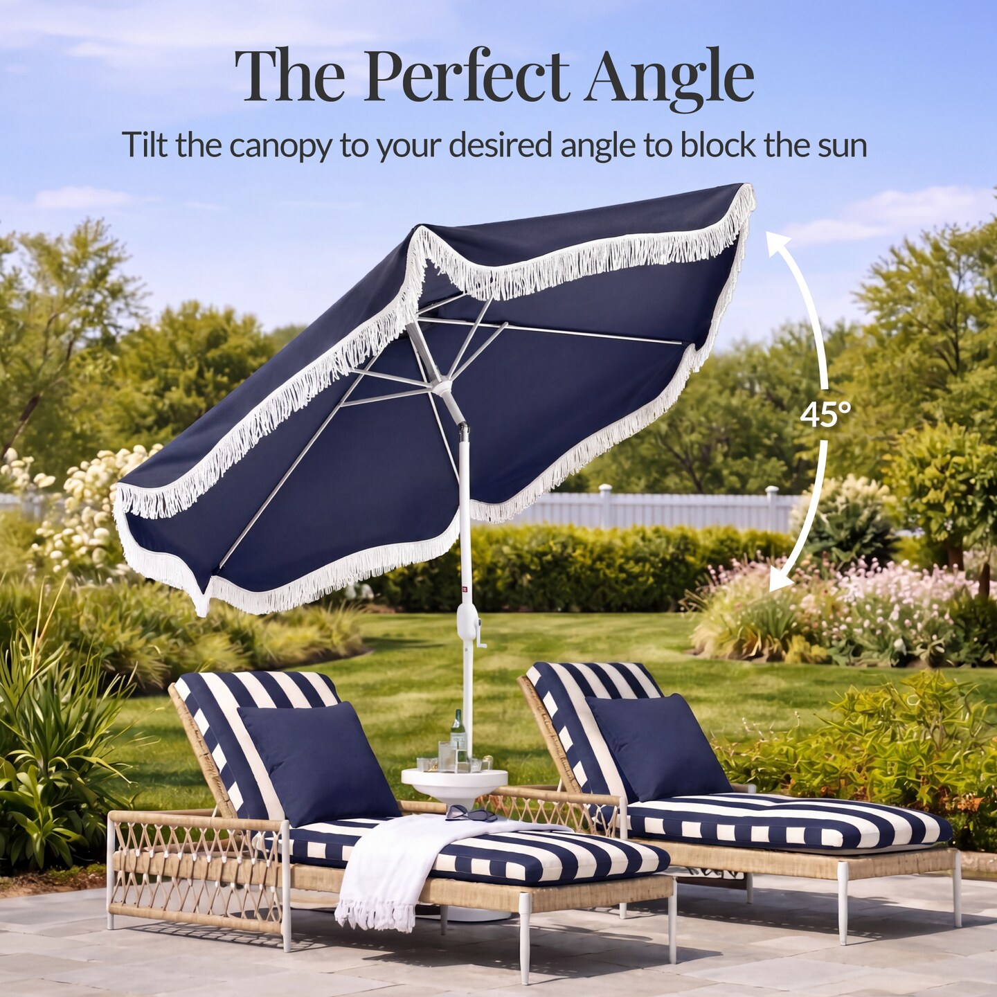 Best Choice 9ft Fringe Market Umbrella – Boho Patio Sunshade w/ Tilt, UPF50+, Steel Pole for Table, Pool, Deck