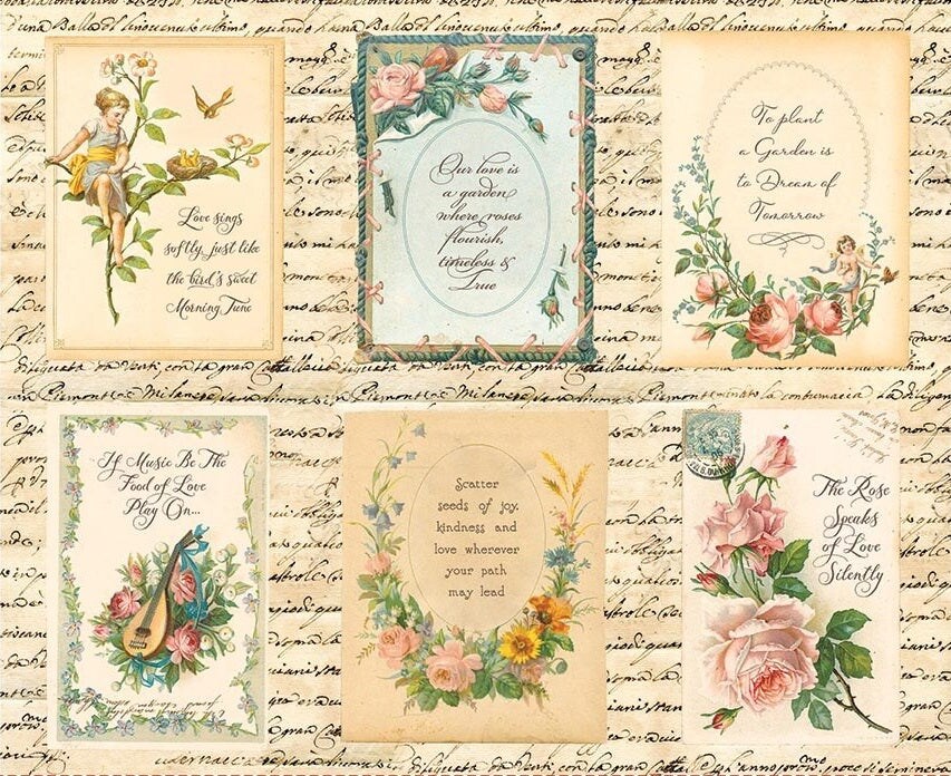 Fabric Riley Blake Rose Garden Rose & Violet's Bouquet des Fleurs Quilting Panel PD17298-PANEL