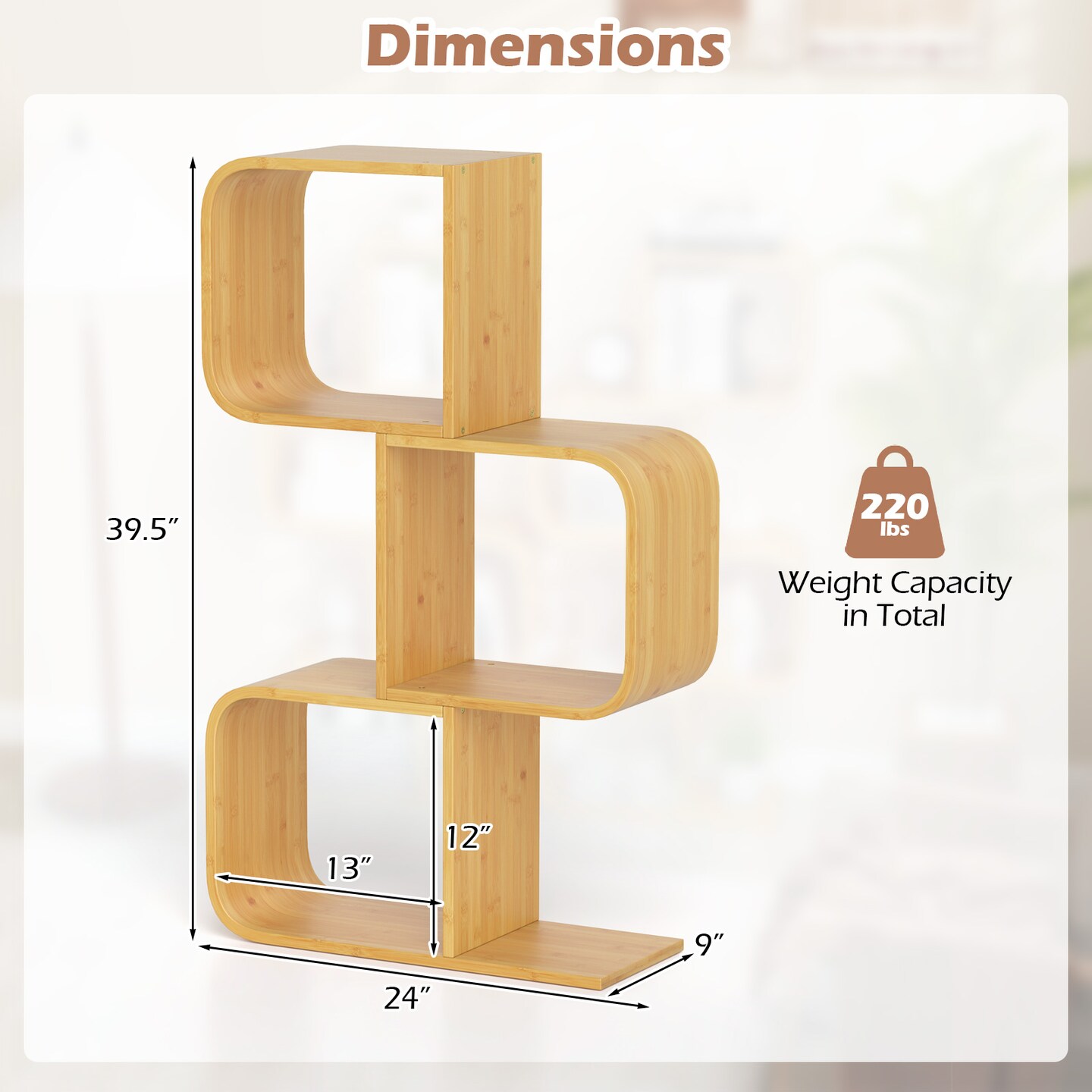 Costway 1/2 PCS 2 Tier S-Shaped Bookcase with 2 Open Cubes Geometric Corner Display Shelf