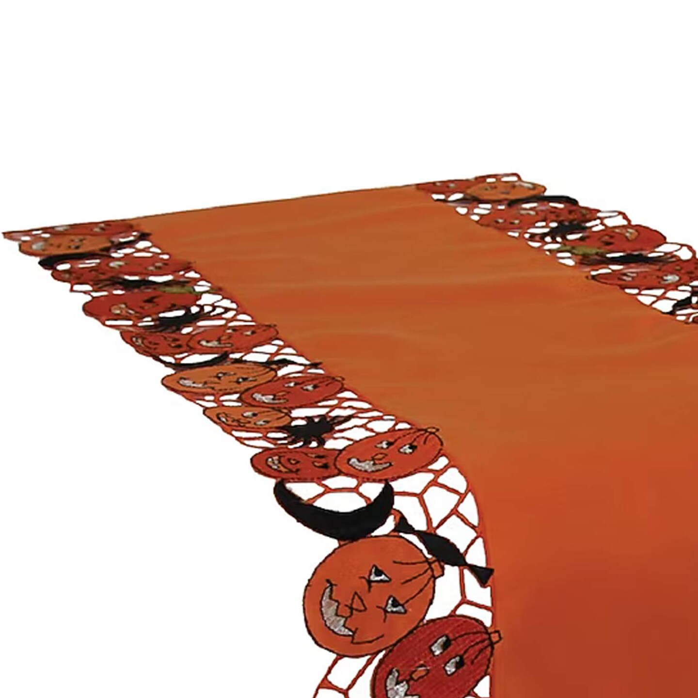 70 Inches Orange Embroidered Jack-O-Lantern Halloween Table Runner