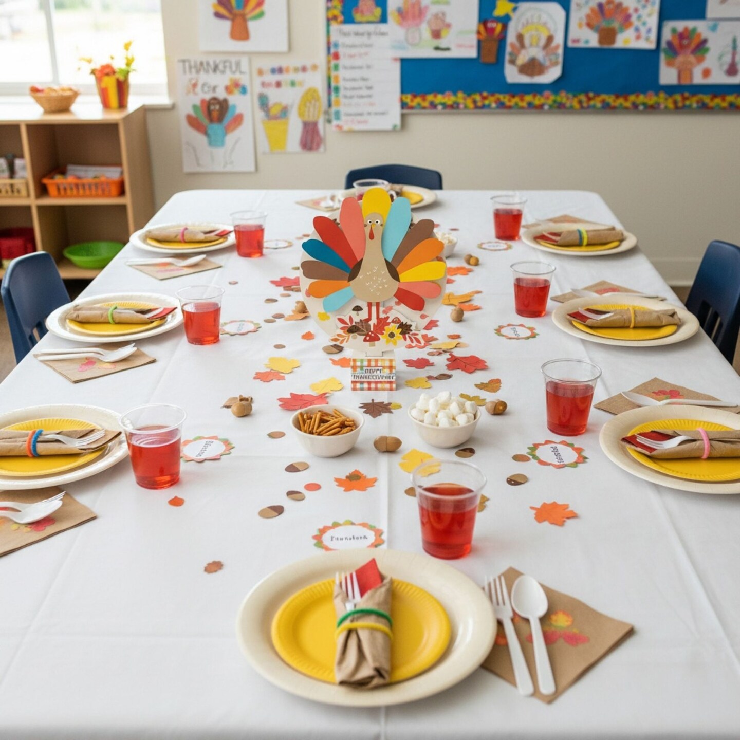 Happy Turkey Day Thanksgiving Table Centerpiece &#x2013; 10 7/8&#x201D; Tall x 8 3/8&#x201D; Wide &#x2013; Perfect for Classroom, Office, or Holiday Parties