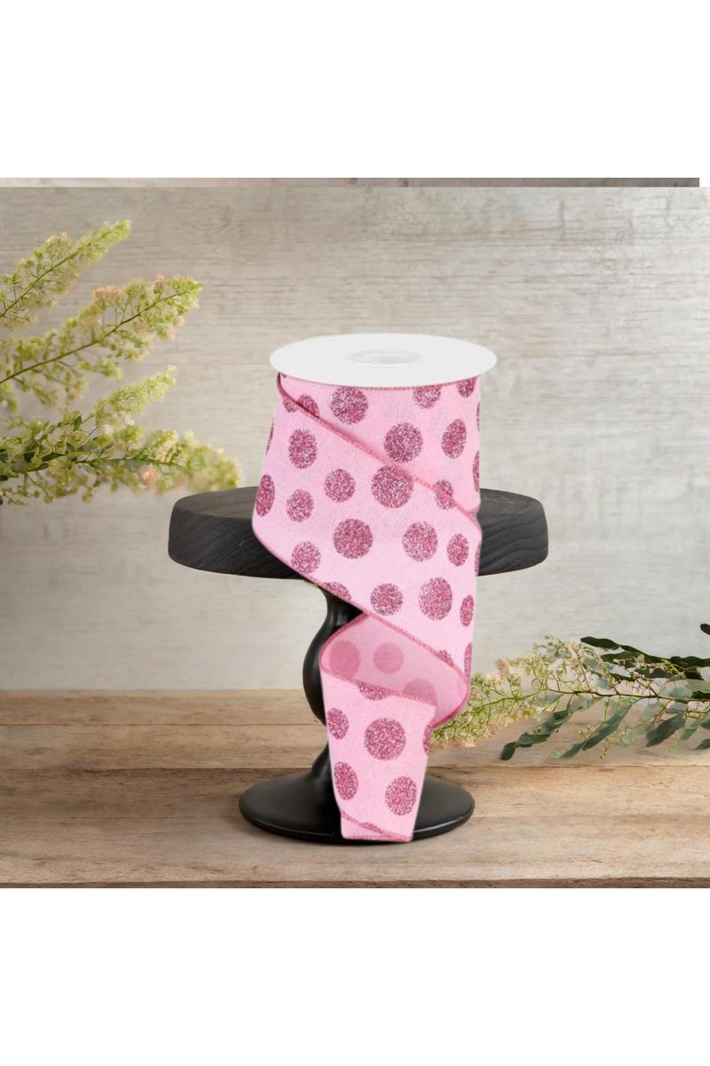 2.5&#x22; Glitter Polka Dot Ribbon: Light Pink (10 Yards)