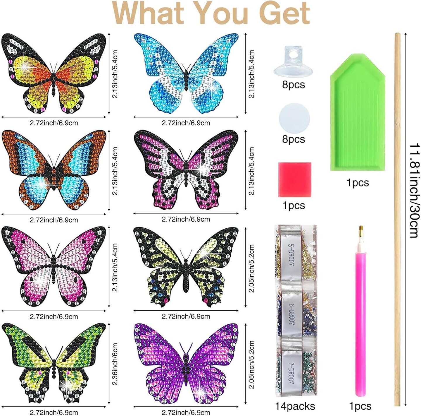 8 Pcs Butterfly Diamond Art Kits for Adults, Diamond Painting Kits for Outdoor Decor, Garden Porch Balcony Yard Decorations Arts and Crafts for Outside