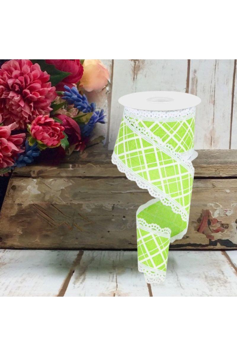 2.5&#x22; Line Check Lace Ribbon: Lime Green (10 Yard)