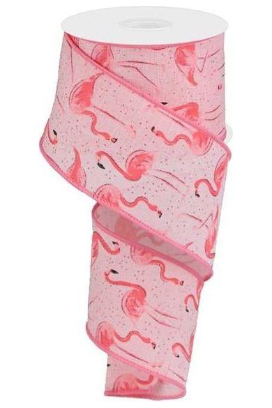 2.5&#x22; Glitter Flamingo Ribbon: Pink (10 Yards)